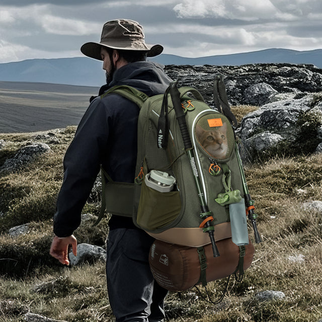 PETSFIT WildPath pet carrier backpack for small dogs and cats with waterproof TPU base, ideal for hiking and travel