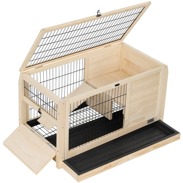 Petsfit wooden rabbit cage with wire mesh front and solid wood construction, perfect for indoor use