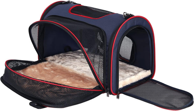 Petsfit Expandable Pet Carrier for Cats, Soft Sided Dog Carrier for Small Dog, Protect Pet Privay, Lightweight and Portable, Blue, 19.7"×11.4"×12.6"-Pet Supplies