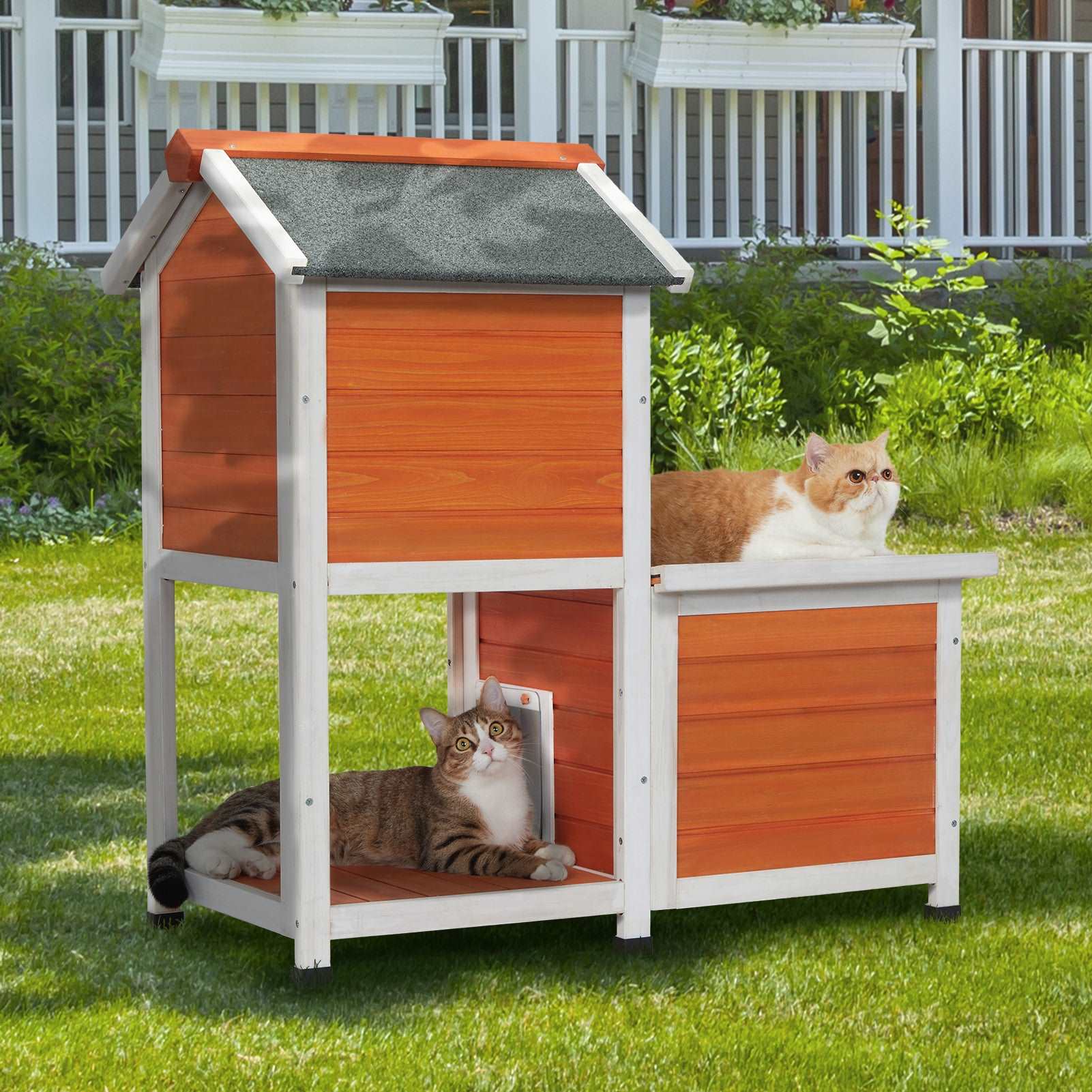 petsfit-2-stroy-cat-house-outdoor-insulated-high-feet-feeding-station-door-curtain-wood-outside-cat-house-bunny-rabbit-hutch-orange-01