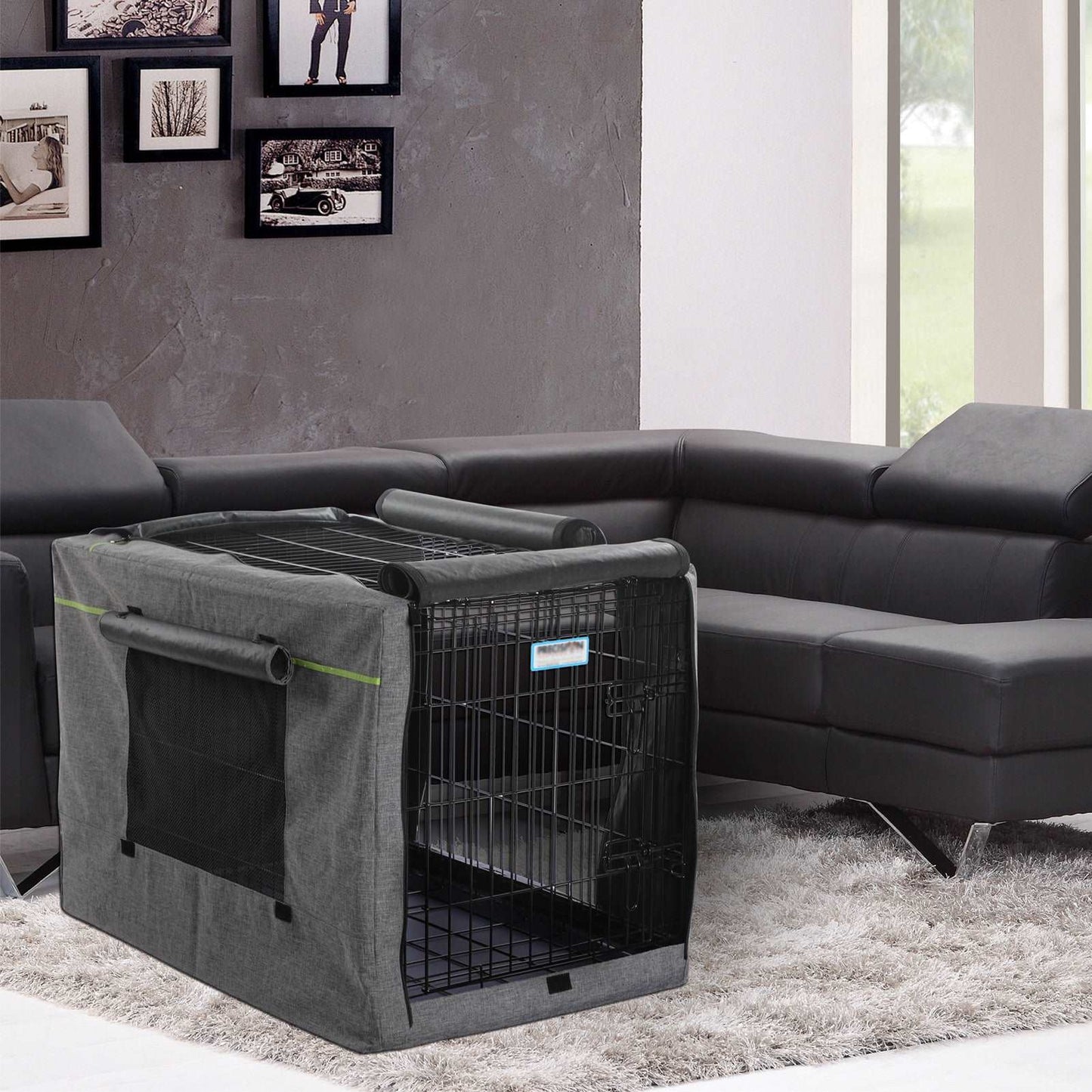 PETSFIT Double Doors Dog Crate Cover Fits Wire Crate Kennel Grey Black - PETSFIT STORE