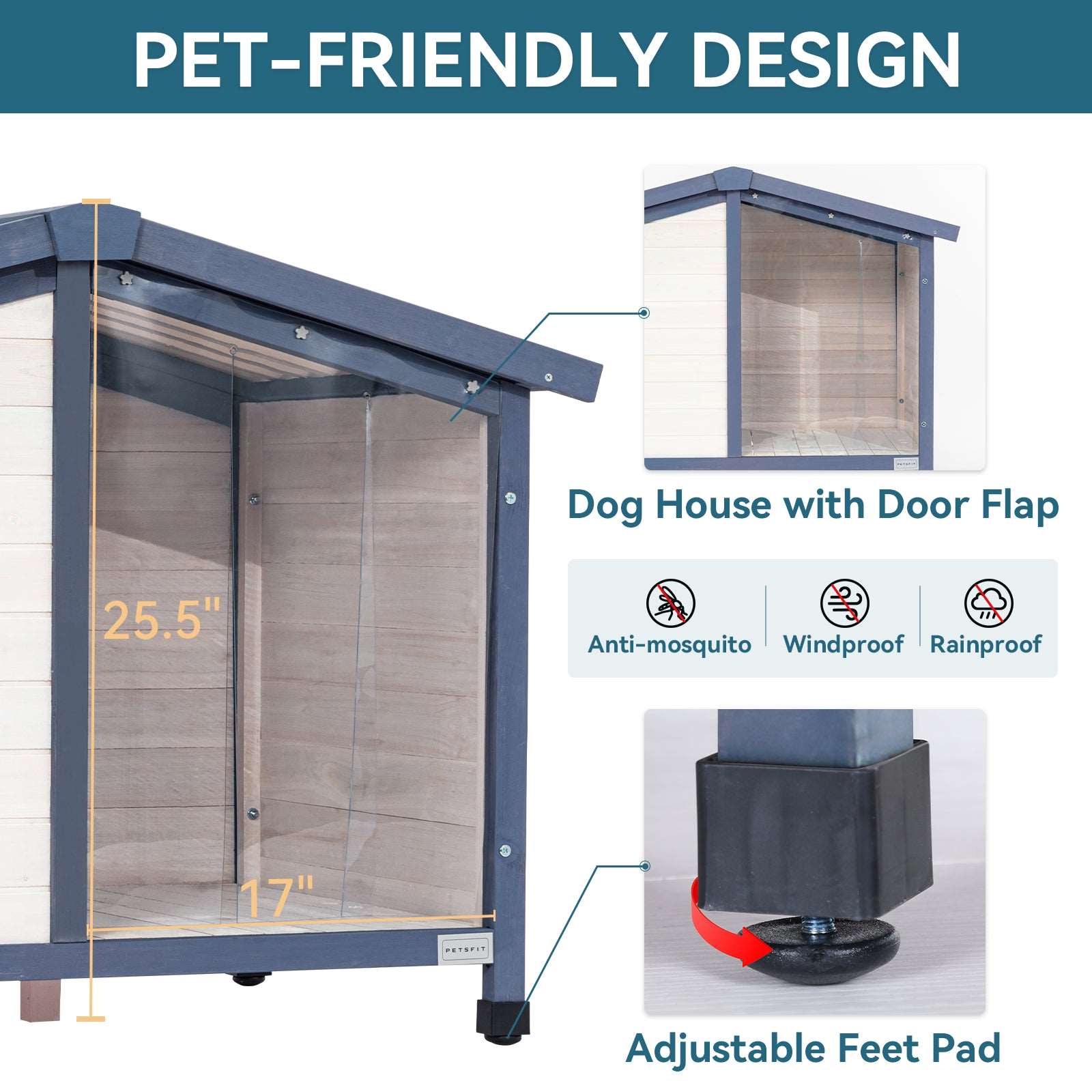 PETSFIT Waterproof PVC Roof Outdoor Dog House