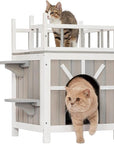 Petsfit Cat House Cat Condos Cat Feeding Station for Outdoor Indoor Cats Kittens,2 Story Wood Feral Cat Shelter Cage Weatherproof with Balcony and 2 Removable Floors Gray Media 1 of 6