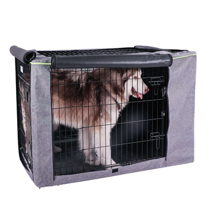 PETSFIT Double Doors Dog Crate Cover Fits Wire Crate Kennel Grey Black - PETSFIT STORE