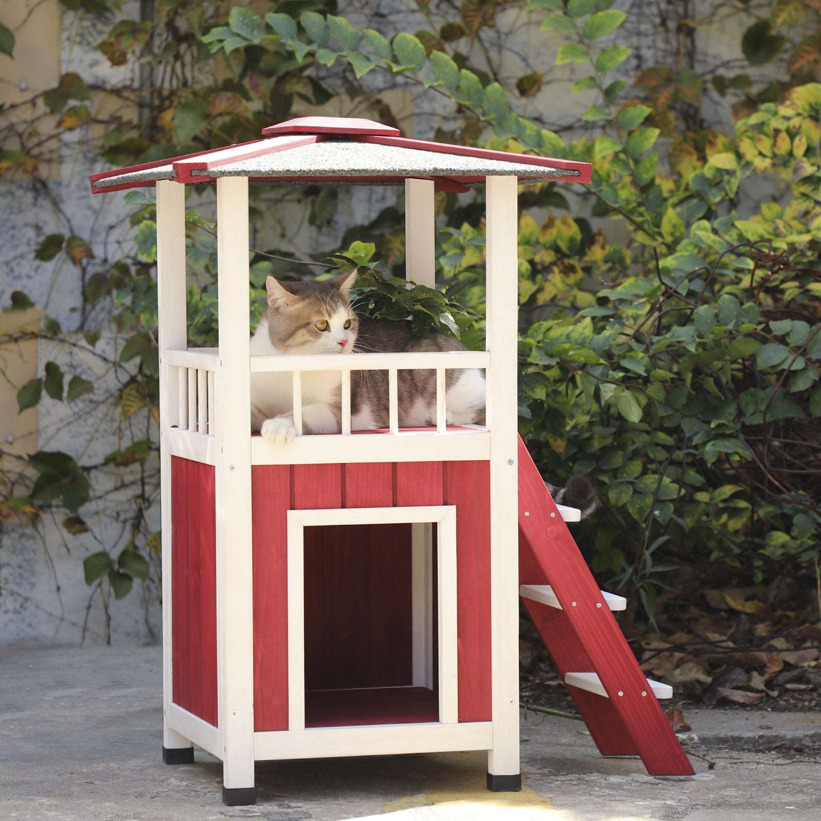 Petsfit-Outside-2-Story-Wood-Cat-Condo-with-Ladder-Waterproof-06