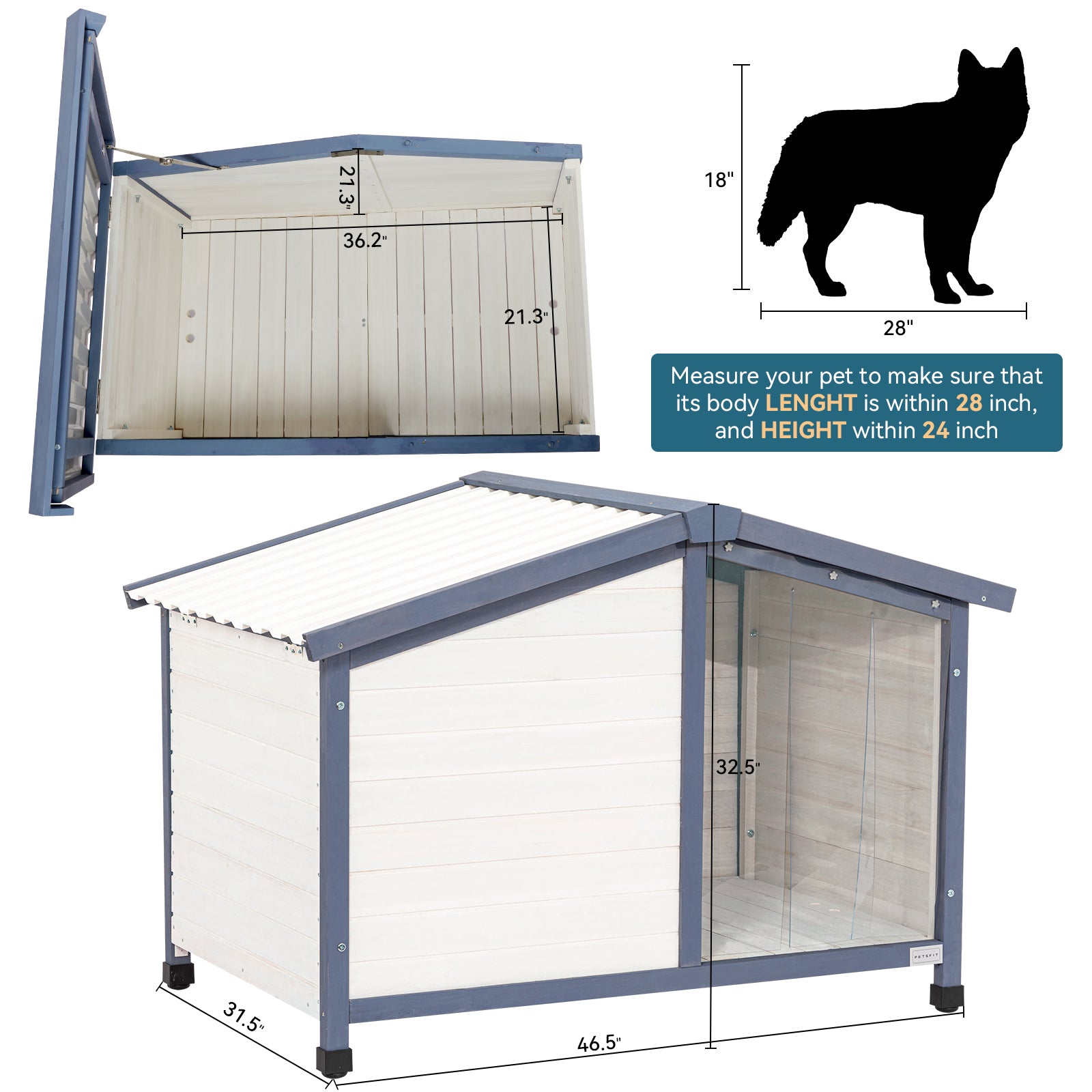 PETSFIT Waterproof PVC Roof Outdoor Dog House-动物/宠物用品
