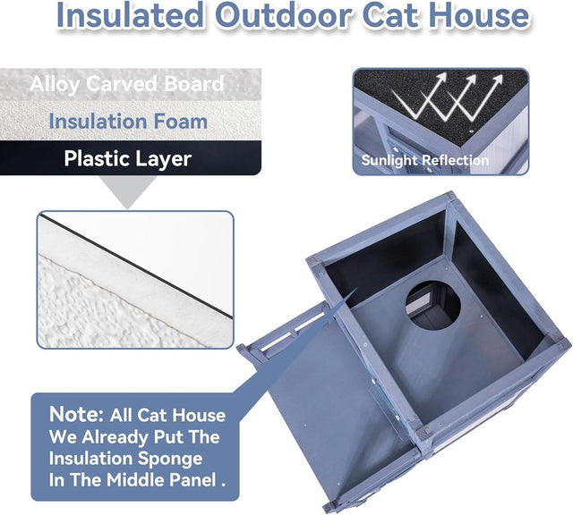 PETSFIT 2 Story Outdoor Cat House Insulated Cat House - Pet Supplies