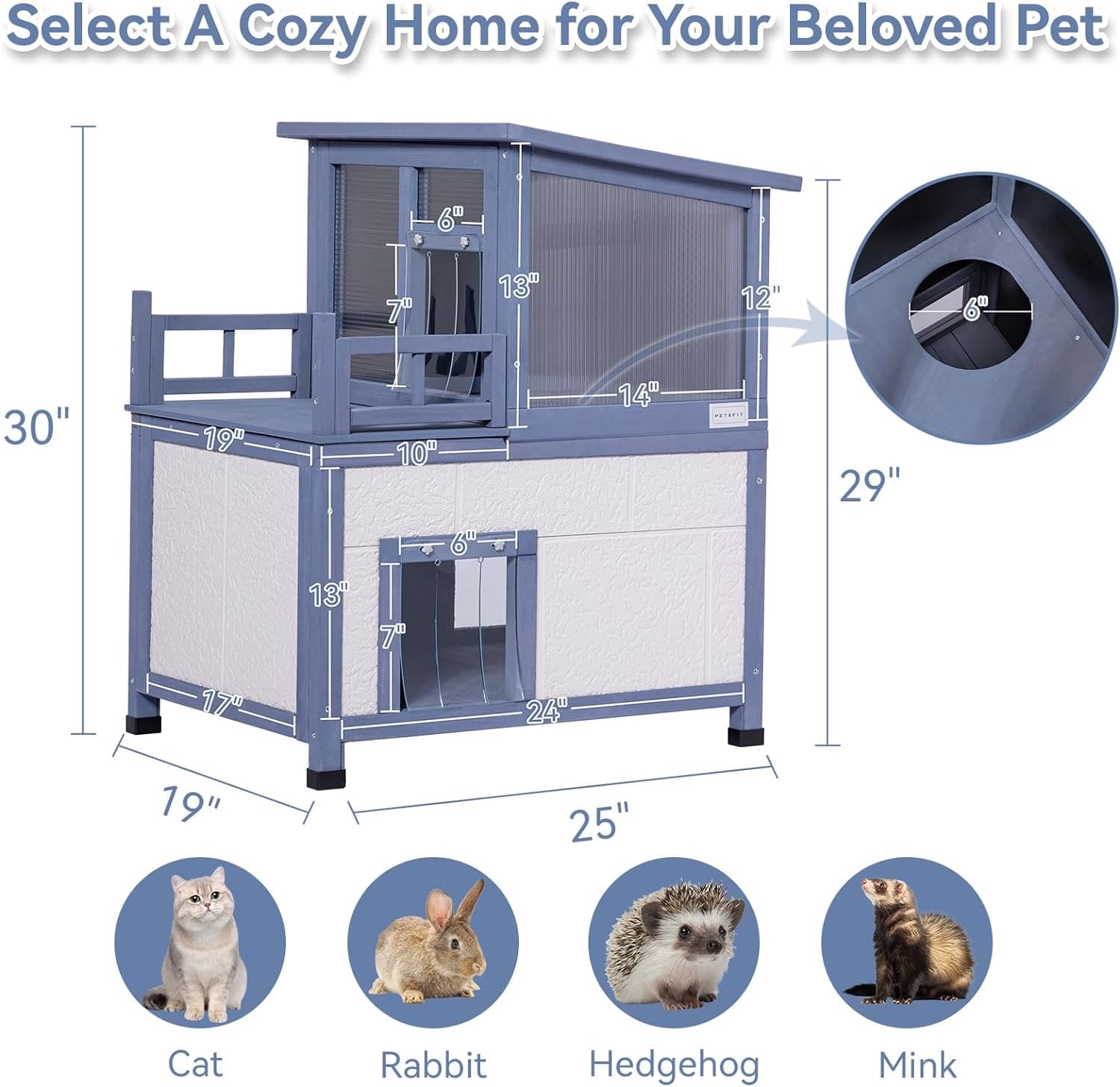 Insulated Cat House, Outside Cat Shelter 2 Level, Winter Weatherproof Outside Feral Cat House with Escape Door & Door Curtain