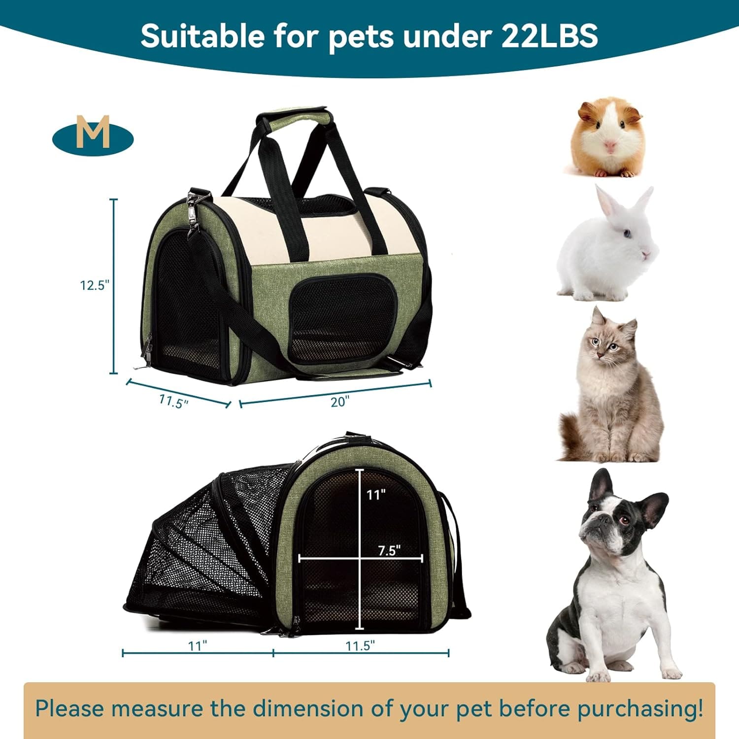 Petsfit Expandable Pet Carrier, Soft-Sided Collapsible Dog Carrier for Small Dog, Large Cat Carrier for 2 Cat