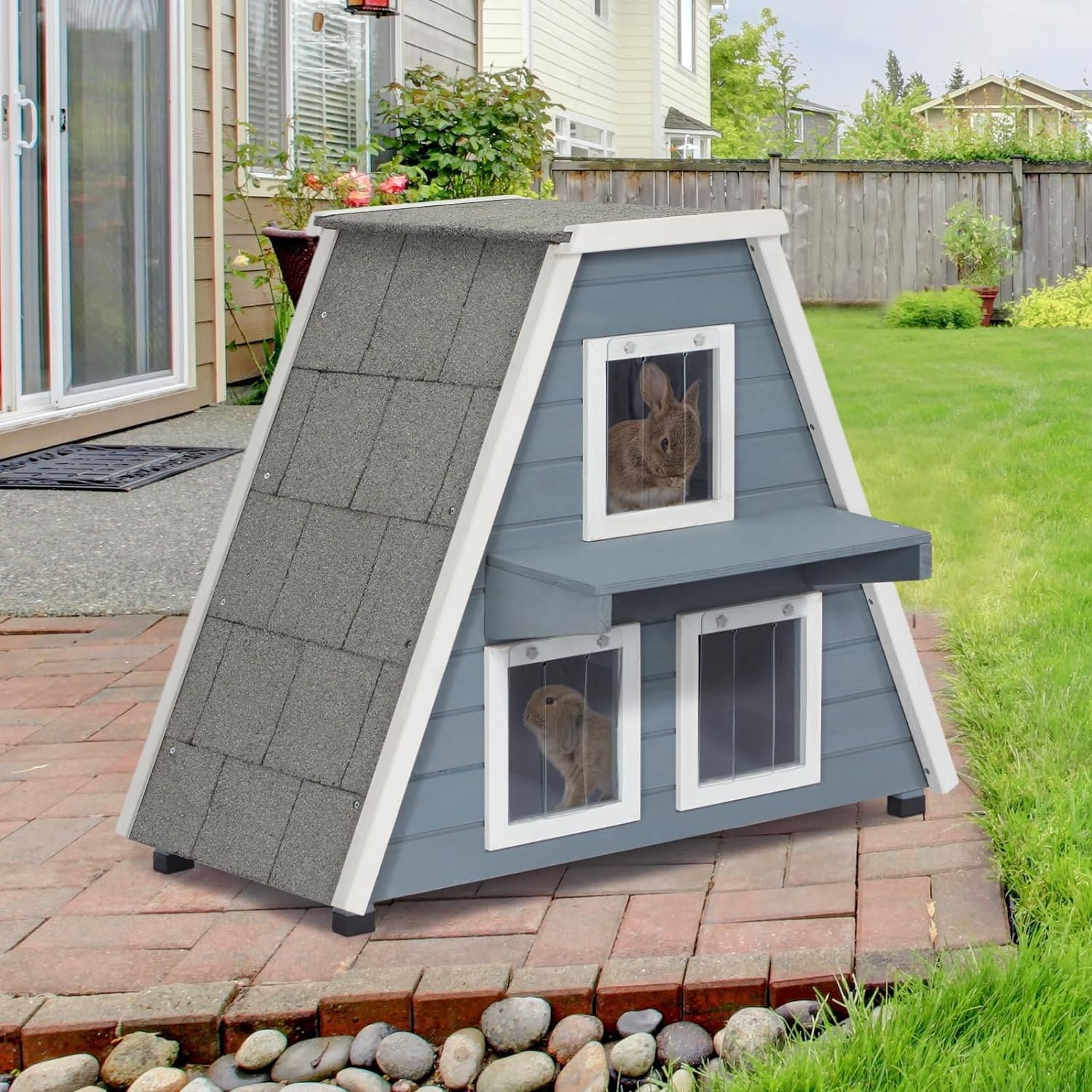 Petsfit Outdoor Cat House Weatherproof, Outside Feral Cat House with Escape Door,Outdoor Indoor Pet House for Small Animal Grey