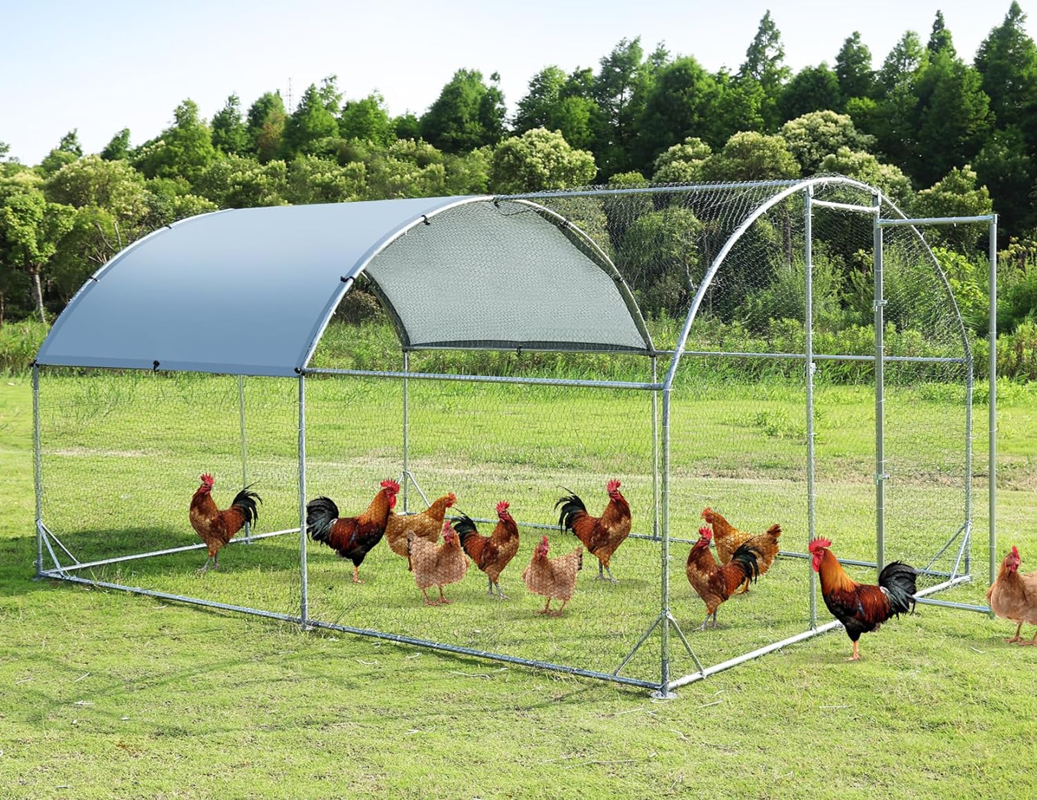PETSFIT Metal Chicken Coop with Anti-Rust Durable Steel & 420D Anti-Ultraviolet Waterproof Cover, Large Walk-in Poultry Cage Chicken Run for Outdoor Farm Use-动物/宠物用品