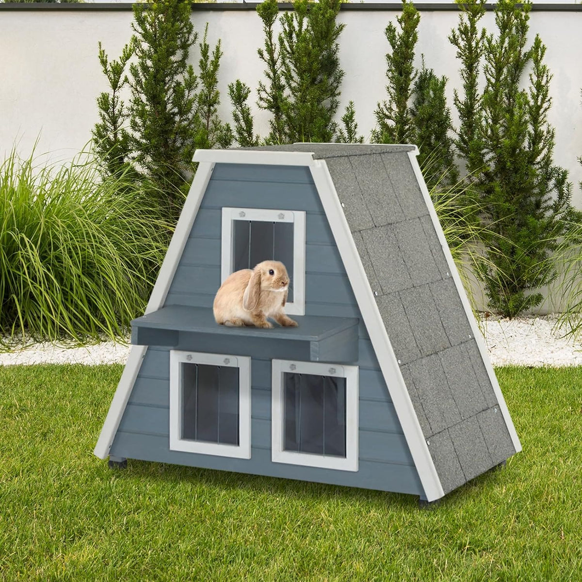 Petsfit Outdoor Cat House Weatherproof, Outside Feral Cat House with Escape Door,Outdoor Indoor Pet House for Small Animal Grey