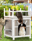 Petsfit Cat House Cat Condos Cat Feeding Station for Outdoor Indoor Cats Kittens,2 Story Wood Feral Cat Shelter Cage Weatherproof with Balcony and 2 Removable Floors Gray Media 1 of 6