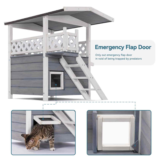 PETSFIT Outside Cat House Stair or Scratch Board 2 Story Design Perfect for Multi Cats -  Pet Supplies