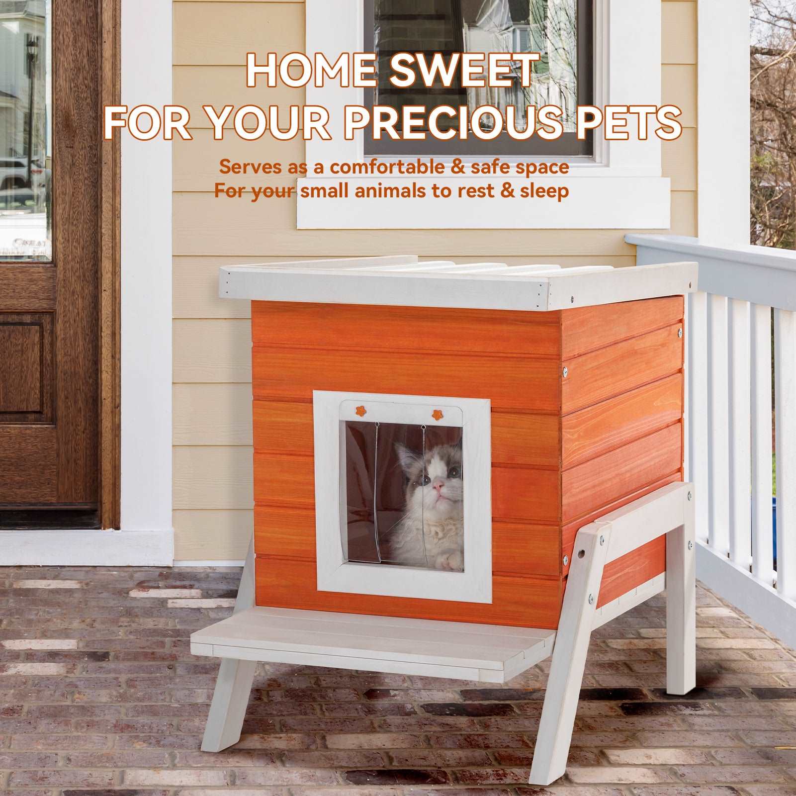 Heated Cat House Outdoor Wood Outside Rabbit Hutch Orange – PETSFIT