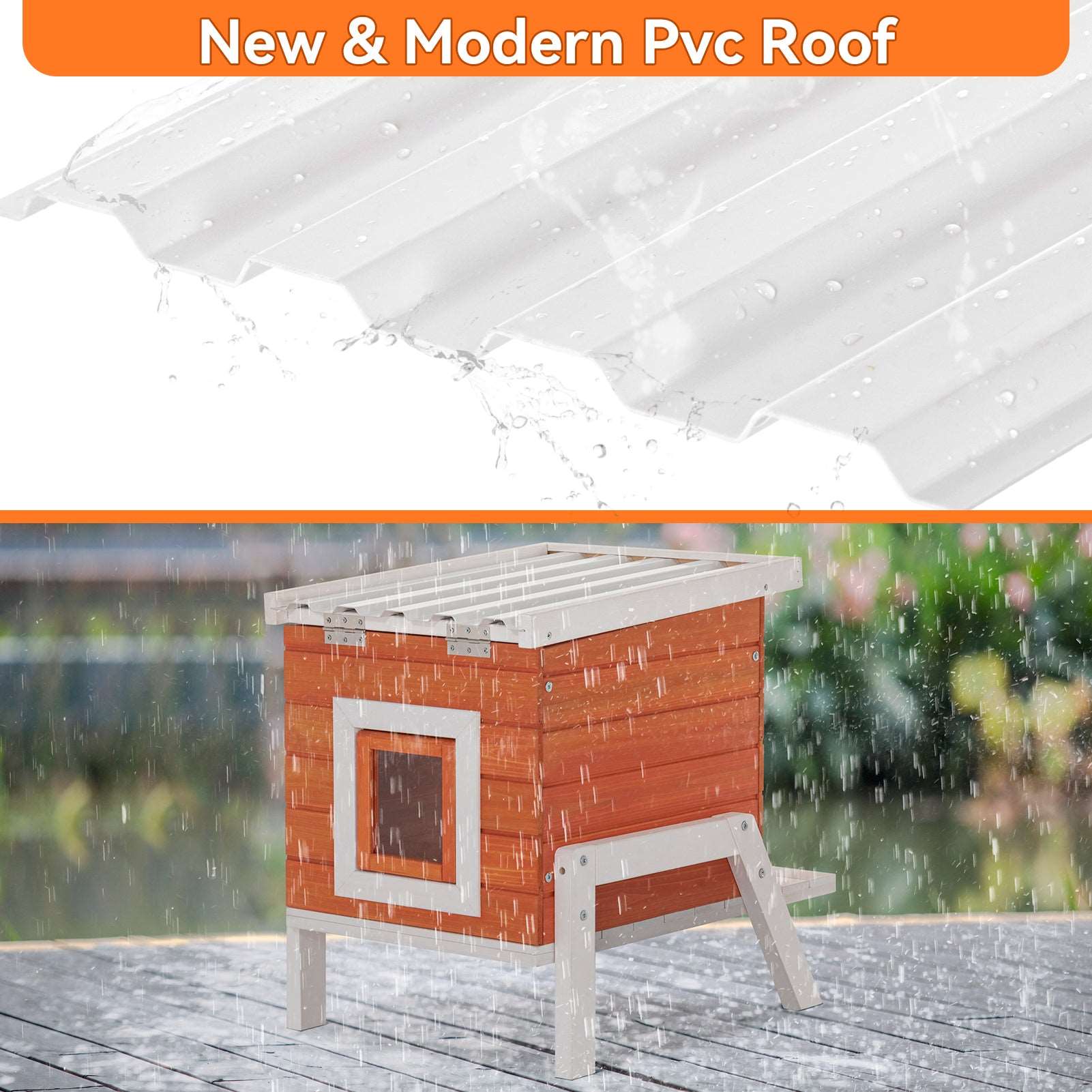 Heated Cat House Outdoor Wood Outside Rabbit Hutch Orange – PETSFIT