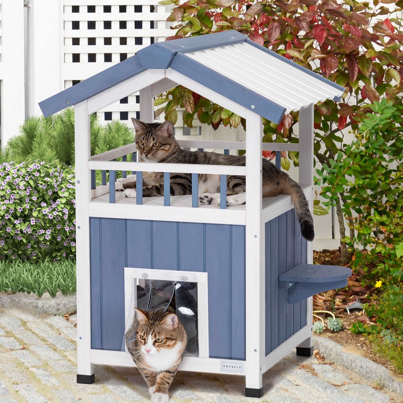 https://petsfit.com/products/petsfit-outside-wooden-cat-house-pvc-roof-door-with-curtain-escape-door-01