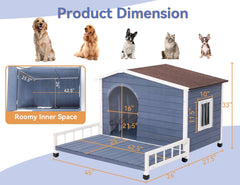 Petsfit Weatherproof Dog House with Porch & Openable Asphalt Roof