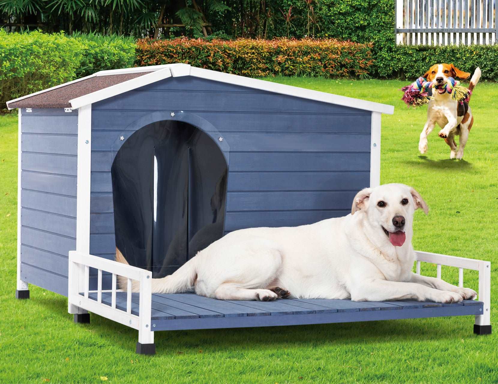 PETSFIT Weatherproof Dog House with Porch & Openable Asphalt Roof