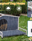 PETSFIT Weatherproof Dog House with Porch & Openable Asphalt Roof