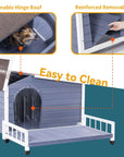 Petsfit Weatherproof Dog House with Porch & Openable Asphalt Roof