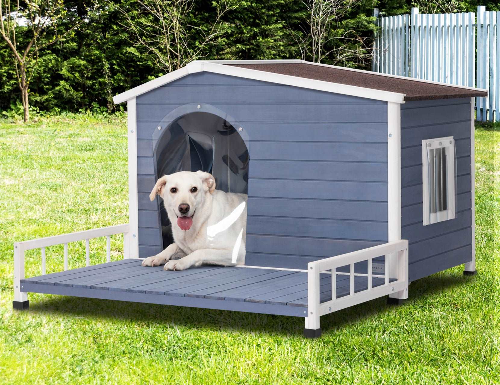 Petsfit Weatherproof Dog House with Porch & Openable Asphalt Roof