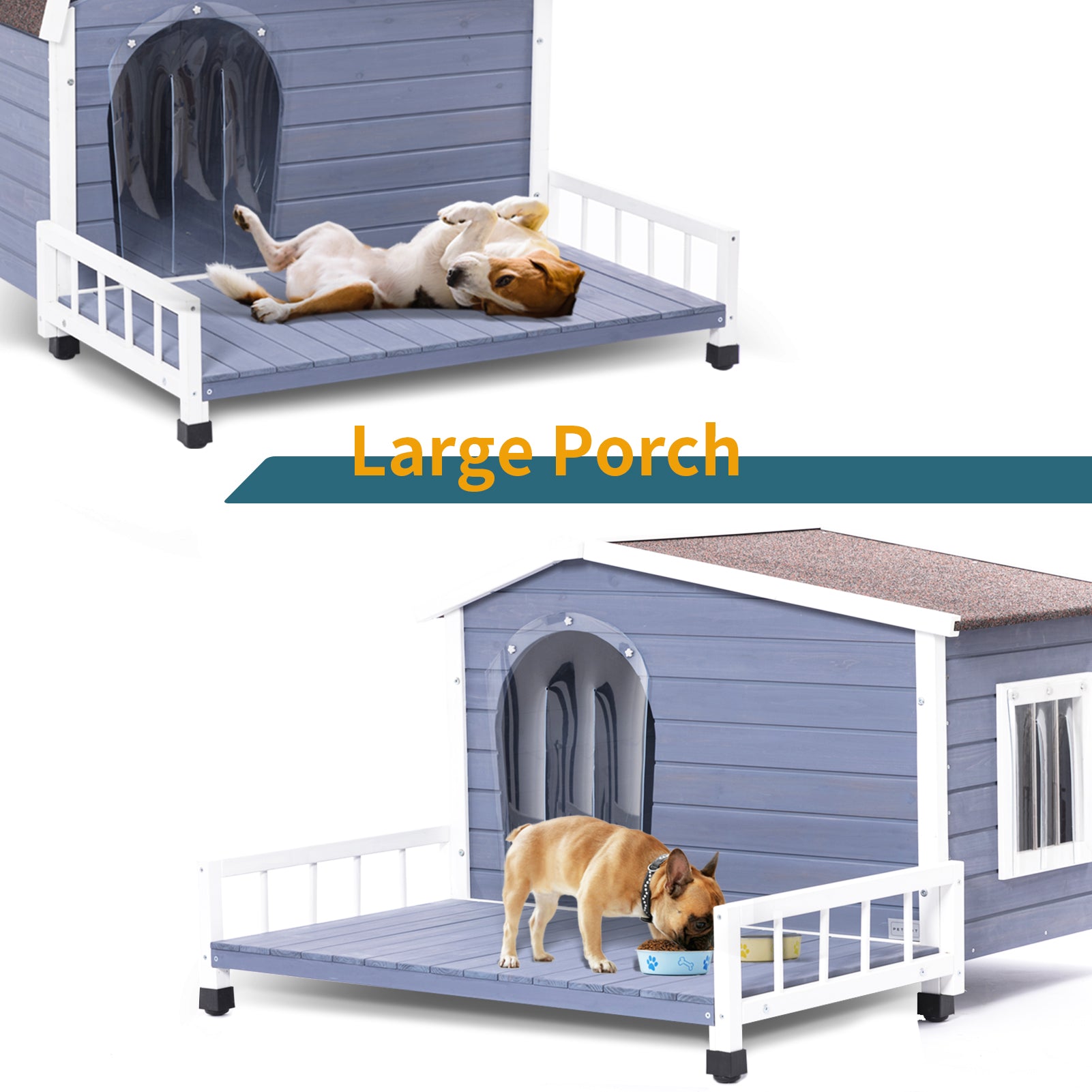 PETSFIT Weatherproof Dog House with Porch &amp; Openable Asphalt Roof-Pet Supplies