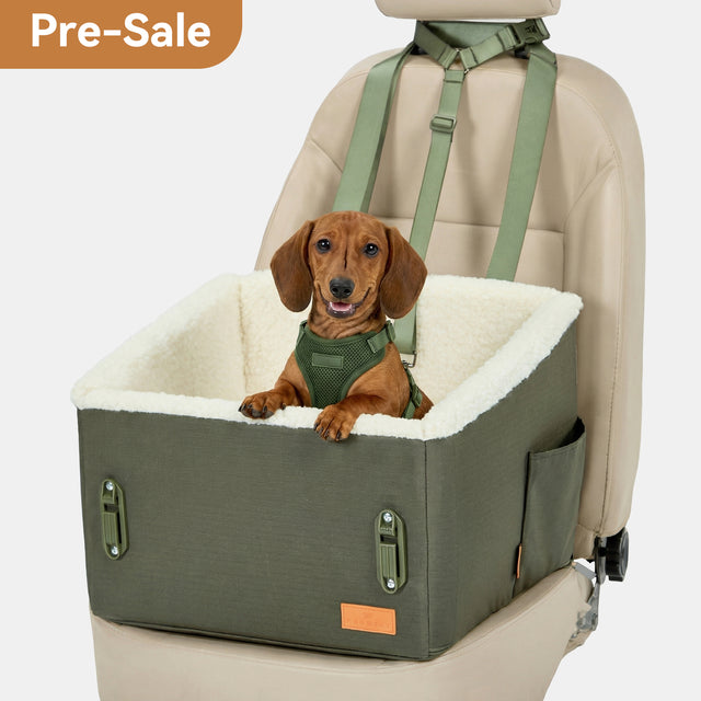 PETSFIT WILDPATH elevated dog car booster seat army green Pre-Sale - Dachshund in car