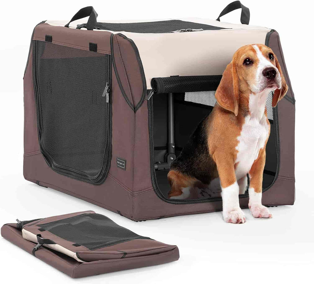 Dog-Crate-Indoor-Adjustable-Fabric-Cover-by-SpiralIron-Pipe-BROWN