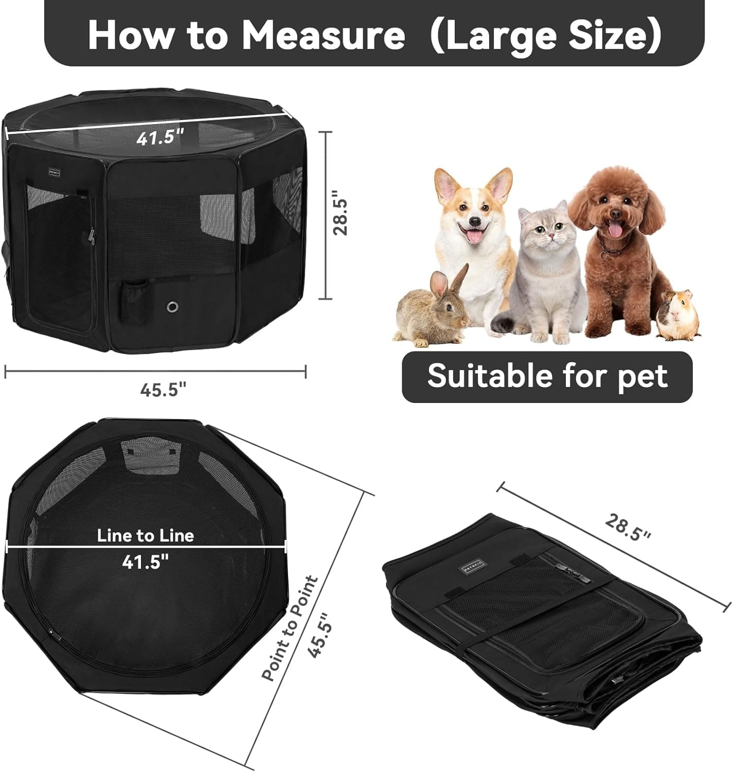 Petsfit Dog Playpen 45.5" Portable Pet Play Pens for Small Medium Dogs, Cat Playpen Indoor/Outdoor with Carring Case, Removable Zipper Top and Bottom