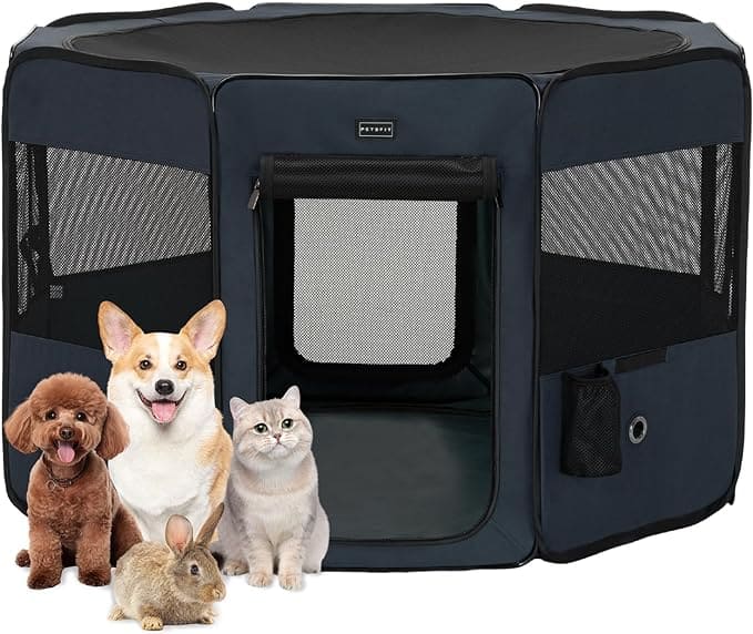 Petsfit Dog Playpen 45.5" Portable Pet Play Pens for Small Medium Dogs, Cat Playpen Indoor/Outdoor with Carring Case, Removable Zipper Top and Bottom