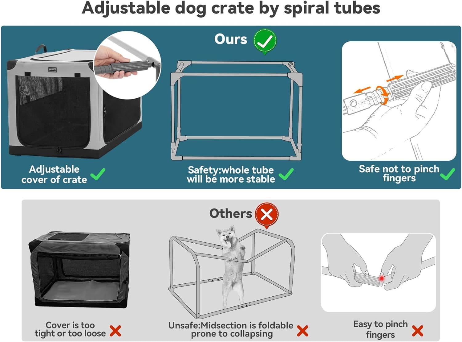 PETSFIT Portable Soft Collapsible Dog Crate Light Gray-动物/宠物用品