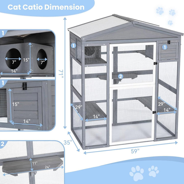 PETSFIT Outdoor Catio&Cat Enclosure For Sale 4 Tries 2 Resting Room 4 Platforms and Waterproof Roof Catio Outdoor -  Pet Supplies