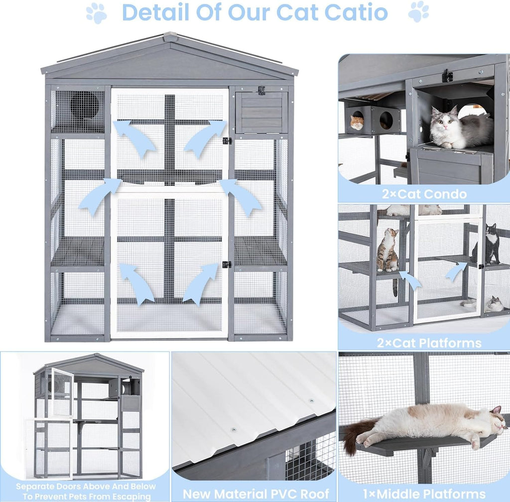 PETSFIT Outdoor Catio&Cat Enclosure For Sale 4 Tries 2 Resting Room 4 Platforms and Waterproof Roof Catio Outdoor -  Pet Supplies