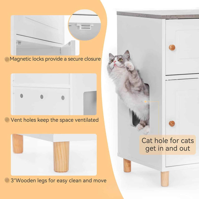 PETSFIT Litter Box Enclosure Stylish Furniture with Odor-Free Storage Cabinet -  Pet Supplies