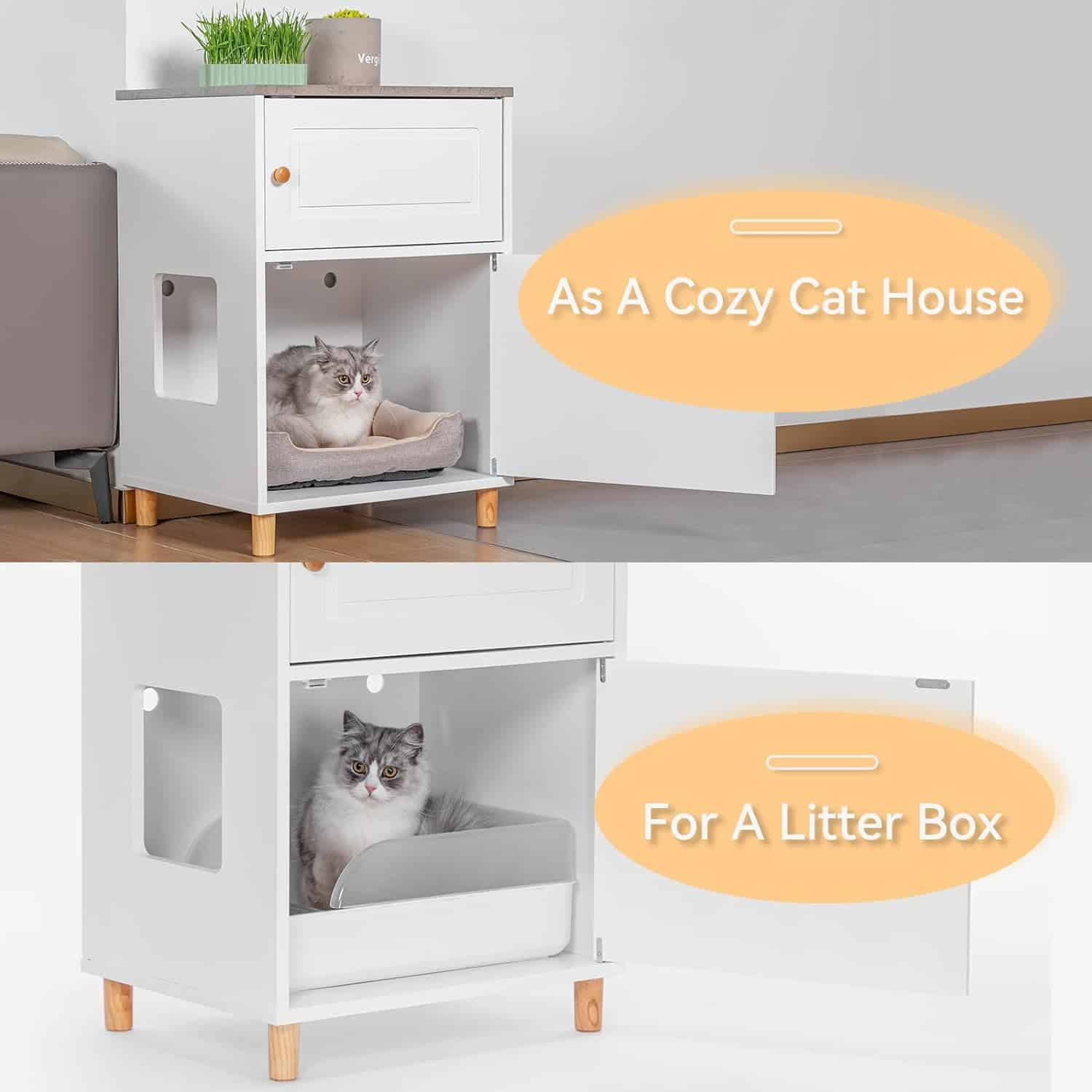 PETSFIT Litter Box Enclosure Stylish Furniture with Odor-Free Storage Cabinet -  Pet Supplies