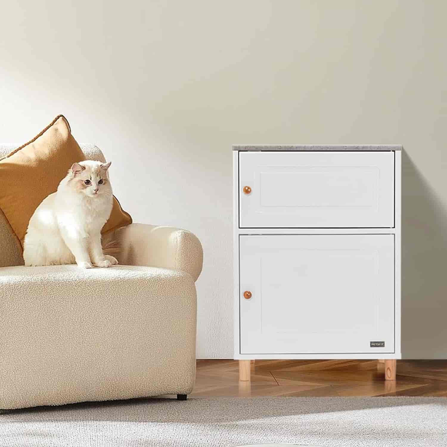 Petsfit Litter Box Enclosure Odor-Free Design Storage Cabinet Easy-Clean and Stylish Hidden Litter Box Furniture