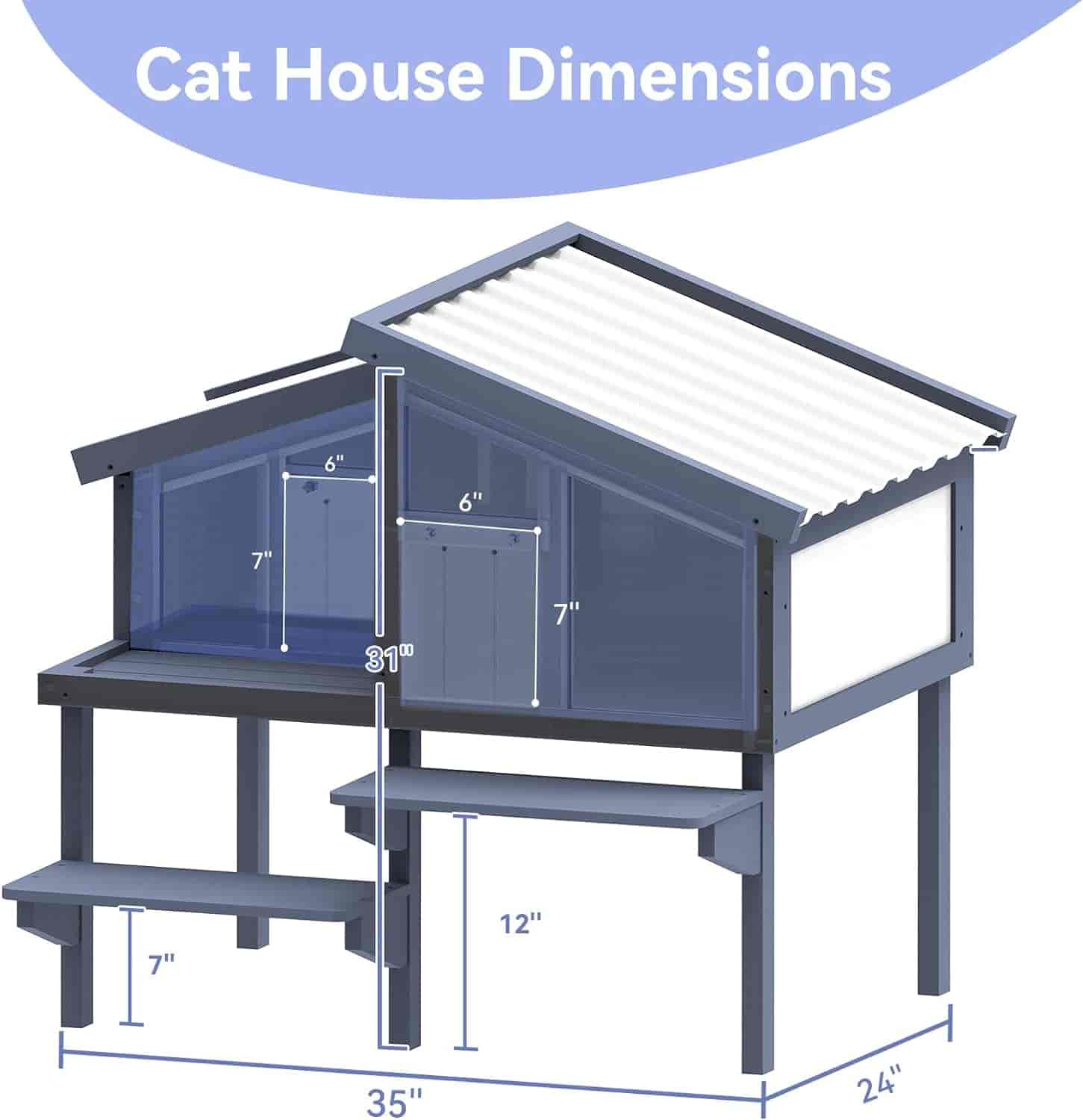 PETSFIT Outdoor Cat Houses For Multiple Cats Wooden Cat Condos with PVC Door Curtains -  Pet Supplies