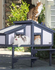 PETSFIT Outdoor Cat Houses For Multiple Cats Wooden Cat Condos with PVC Door Curtains -  Pet Supplies