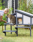 PETSFIT Outdoor Cat Houses For Multiple Cats Wooden Cat Condos with PVC Door Curtains -  Pet Supplies