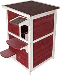 Petsfit Outdoor Cat House 2 Story Outside Cat Shelter Condo Enclosure with Escape Door for Stray Feral Cats Weatherproof-Pet Supplies