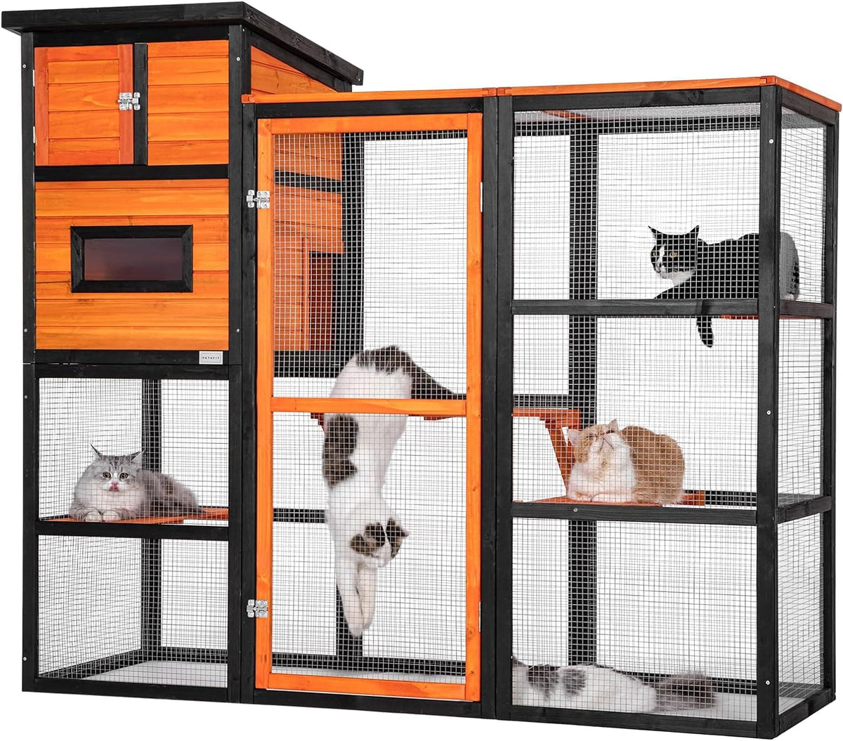 Petsfit Outdoor Catio 4 essais, 2 salles de repos, 4 plateformes et toit étanche, enclos extérieur pour chat Catio