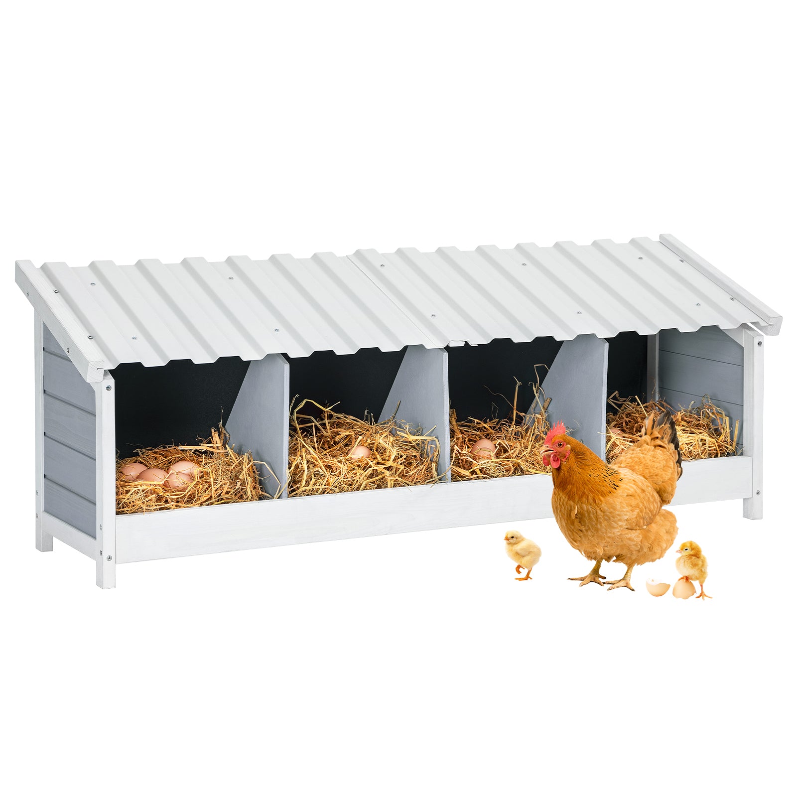 PETSFIT 4-Hole Chicken Nesting Box | Wooden Hen Coop with PVC Roof