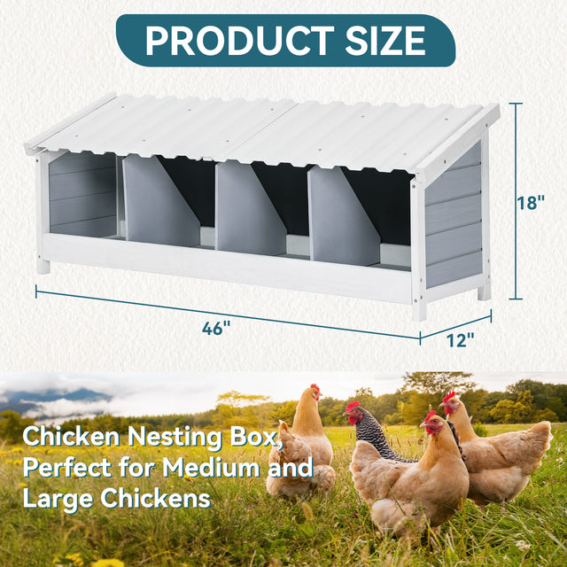 Wooden 4-hole chicken nesting box with weatherproof PVC roof for backyard coops