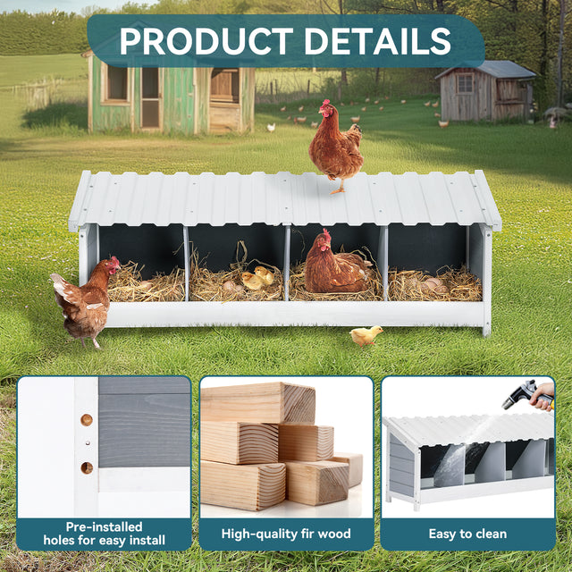 Wooden 4-hole chicken nesting box with weatherproof PVC roof for backyard coops