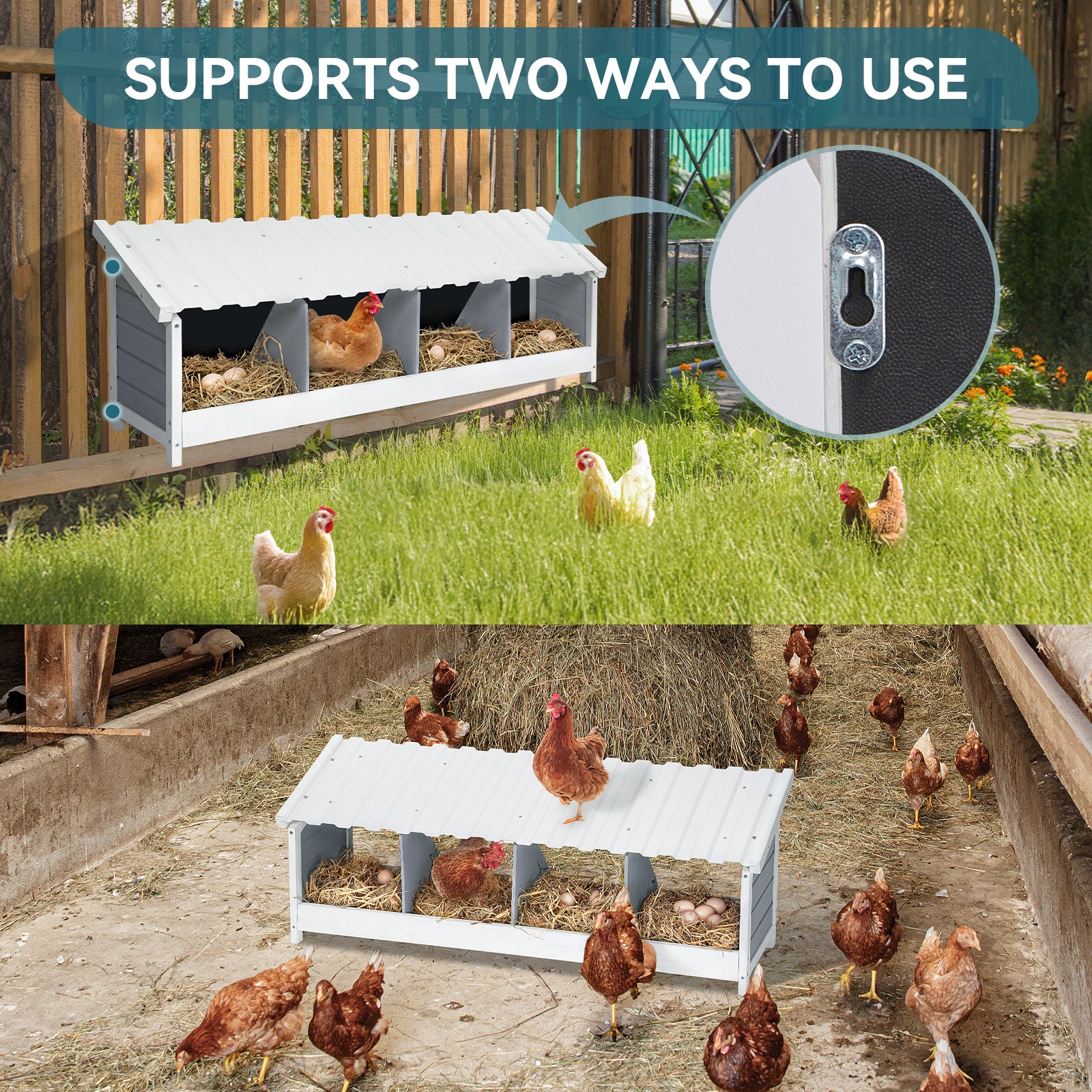 PETSFIT 4-Hole Chicken Nesting Box | Wooden Hen Coop with PVC Roof