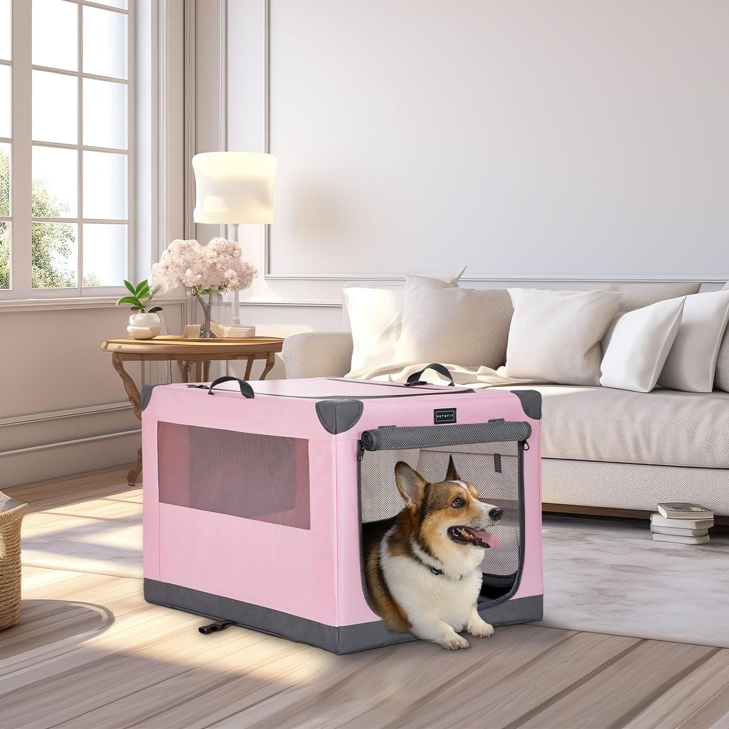 Pink dog crate large best sale