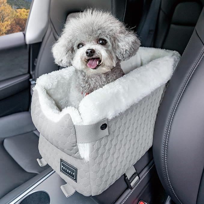 PETSFIT Dog Car Seats for Small Dogs with Safe Protection Hooks, Small Dog Car Seat with Upgraded Safety Tethers, Washable Cushion, Center Console Dog Car Seat Up to 12 Lbs