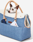 PETSFIT Denim Pet Tote with White Sherpa Trim