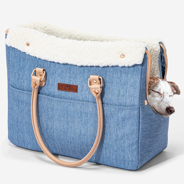 PETSFIT Denim Pet Tote with White Sherpa Trim